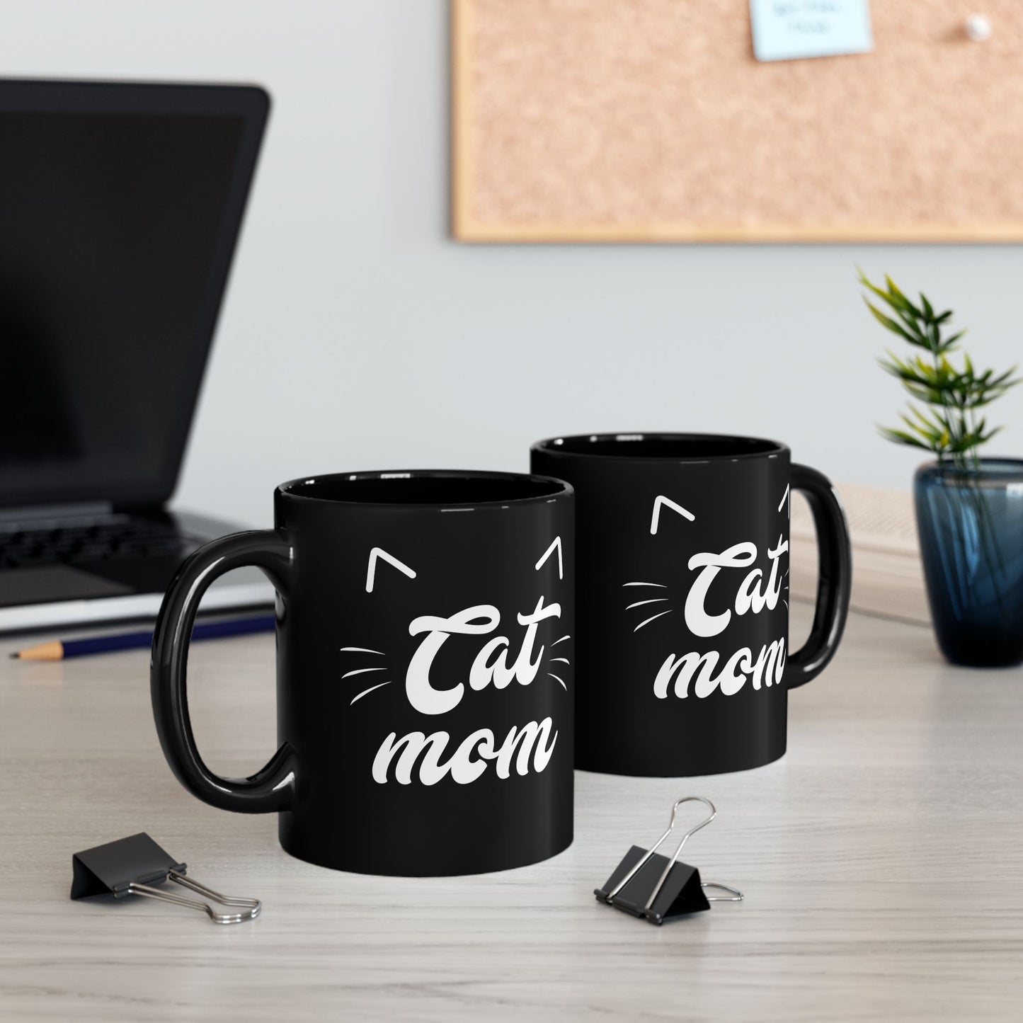 Cute Cat Mom Mug - Black Ceramic Coffee Cup