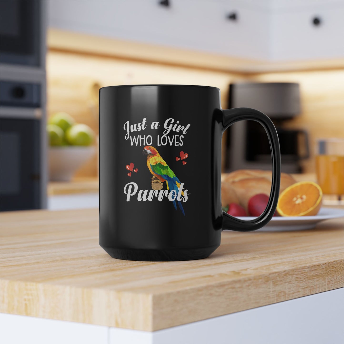 Just a Girl Who Loves Parrots Black Mug - Perfect Gift for Bird Lovers - 11oz & 15oz