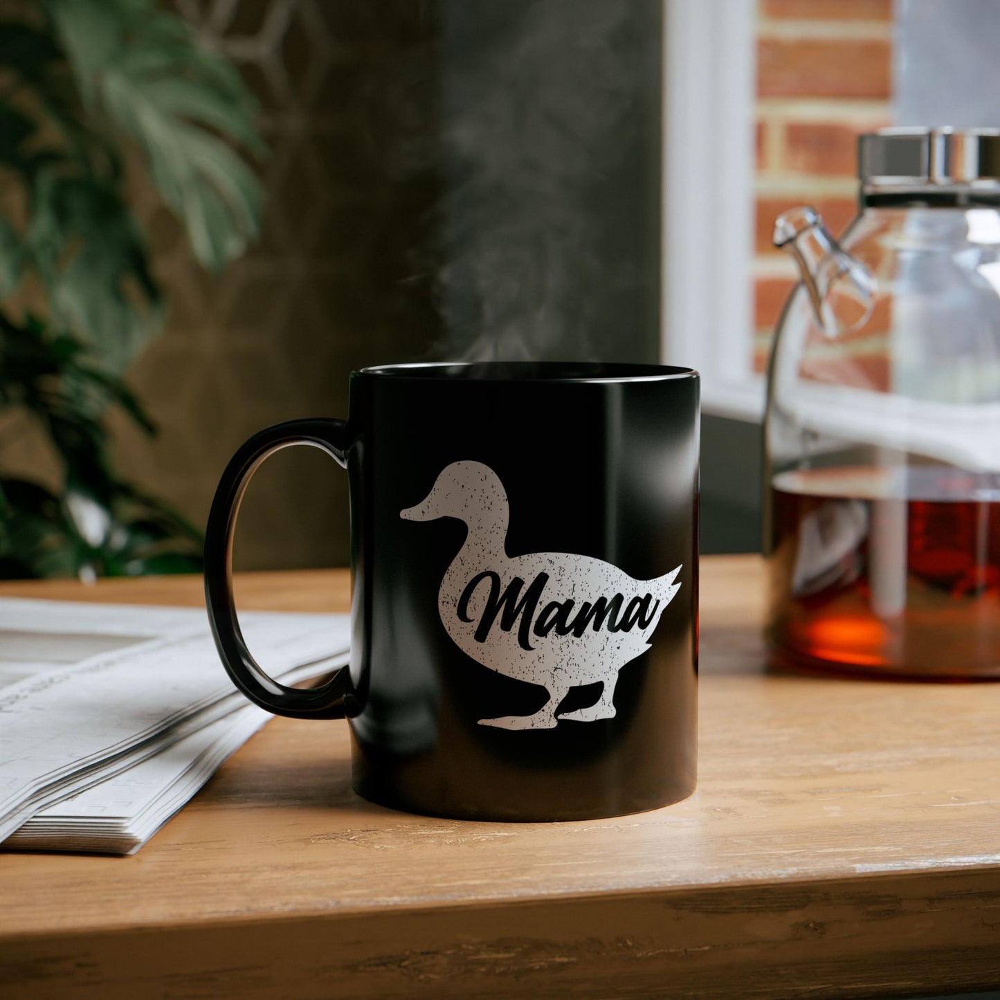 Chic Black Mug for Moms - 'Mama Duck' Design - Perfect Gift for Mother's Day & Everyday Use