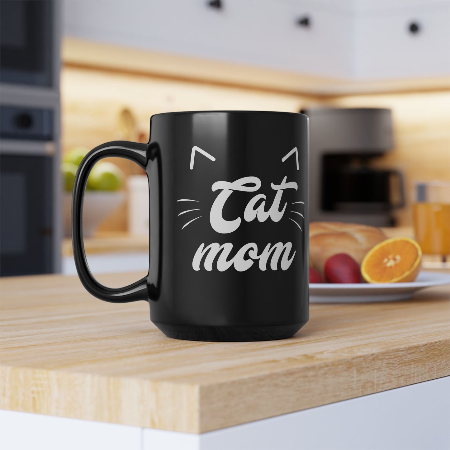 Cute Cat Mom Mug - Black Ceramic Coffee Cup