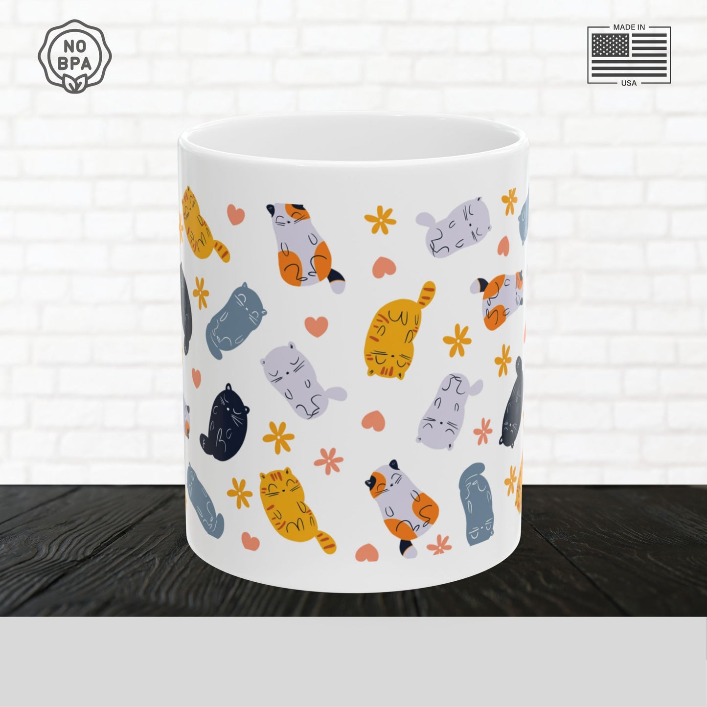 Feline Fantasia Cat Mug – Hand-Drawn Ceramic Coffee Cup (11oz, 15oz)