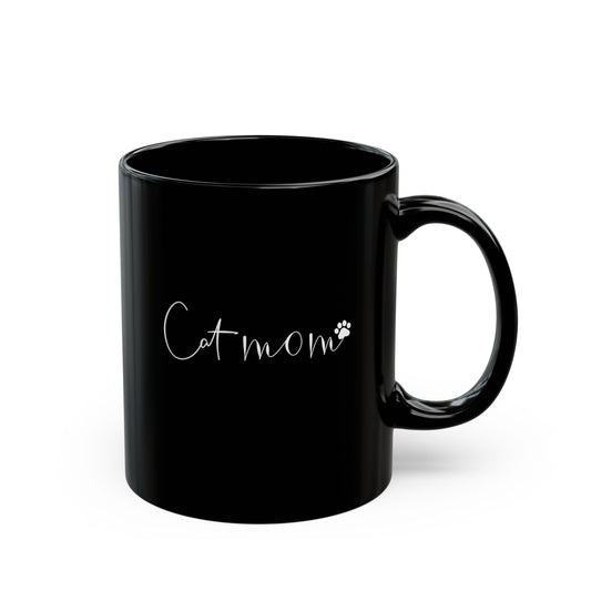 Personalized Black Mug with ‘Cat Mom’ Design - Perfect Gift for Cat Lovers