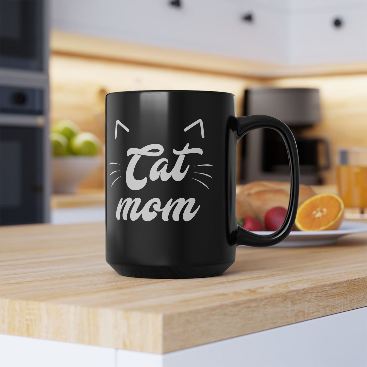 Cute Cat Mom Mug - Black Ceramic Coffee Cup