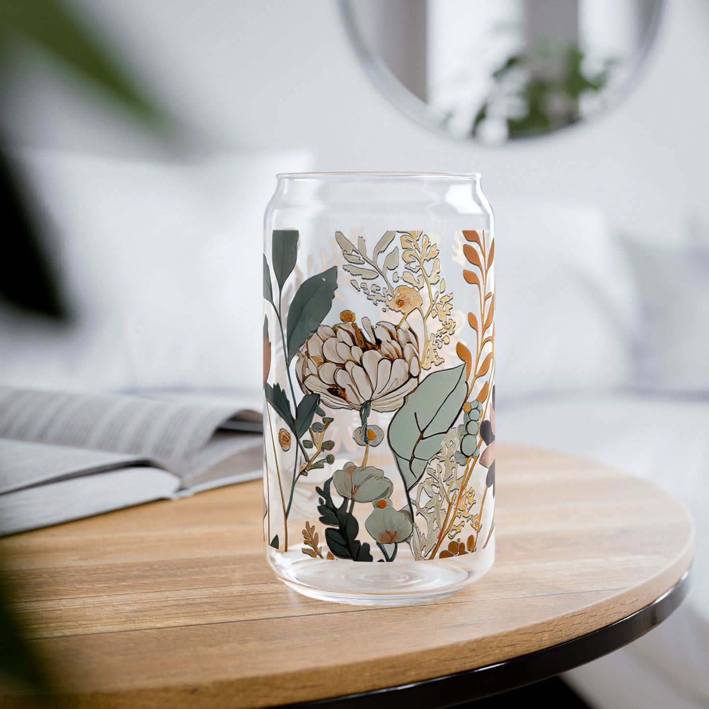 Floral Design Sipper Glass | 16oz Glass Cup with Straw | Eco-Friendly Drinkware