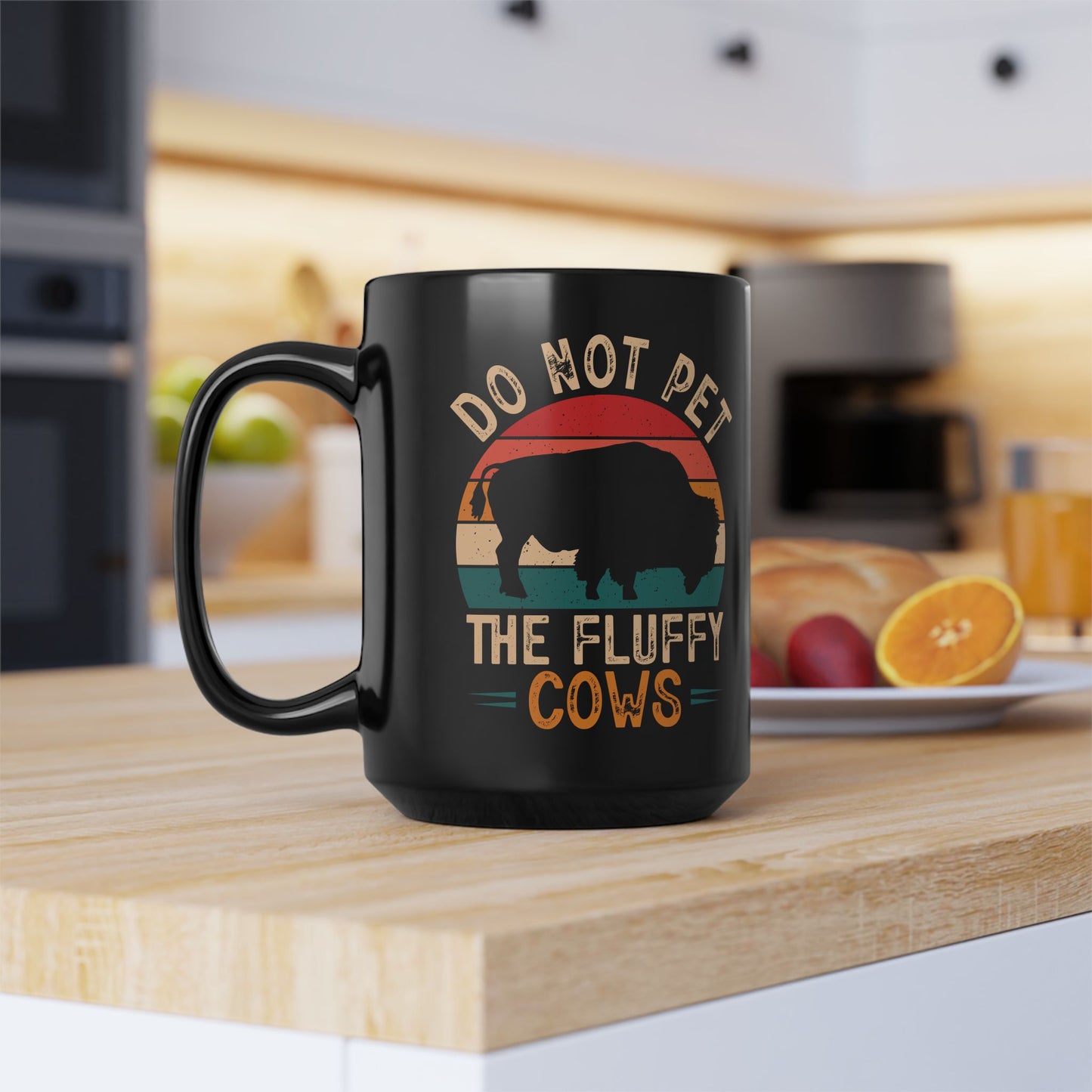 Do Not Pet The Fluffy Cows Black Mug – Fun Animal Lover Coffee Cup