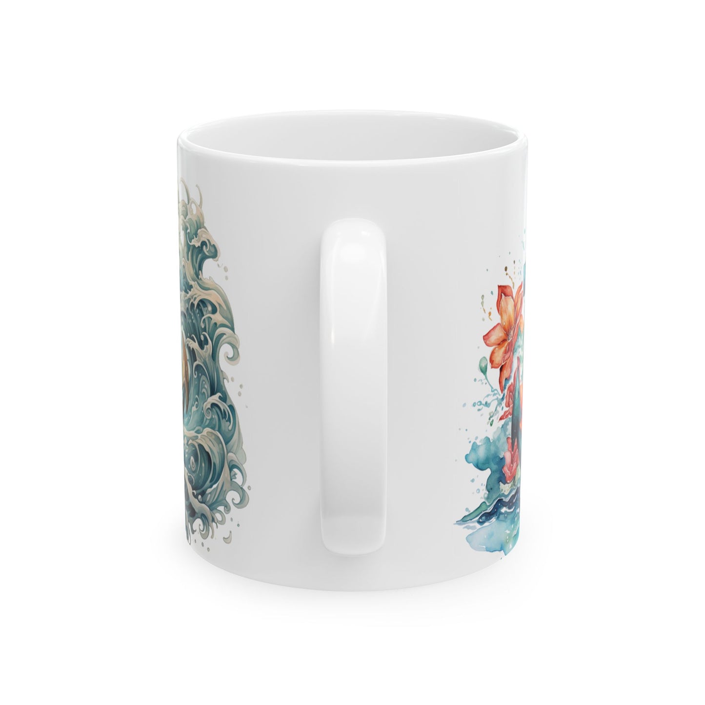 Nautical Anchor Ceramic Mug - Artistic Ocean Waves and Floral Design - Perfect for Sailors and Beach Lovers