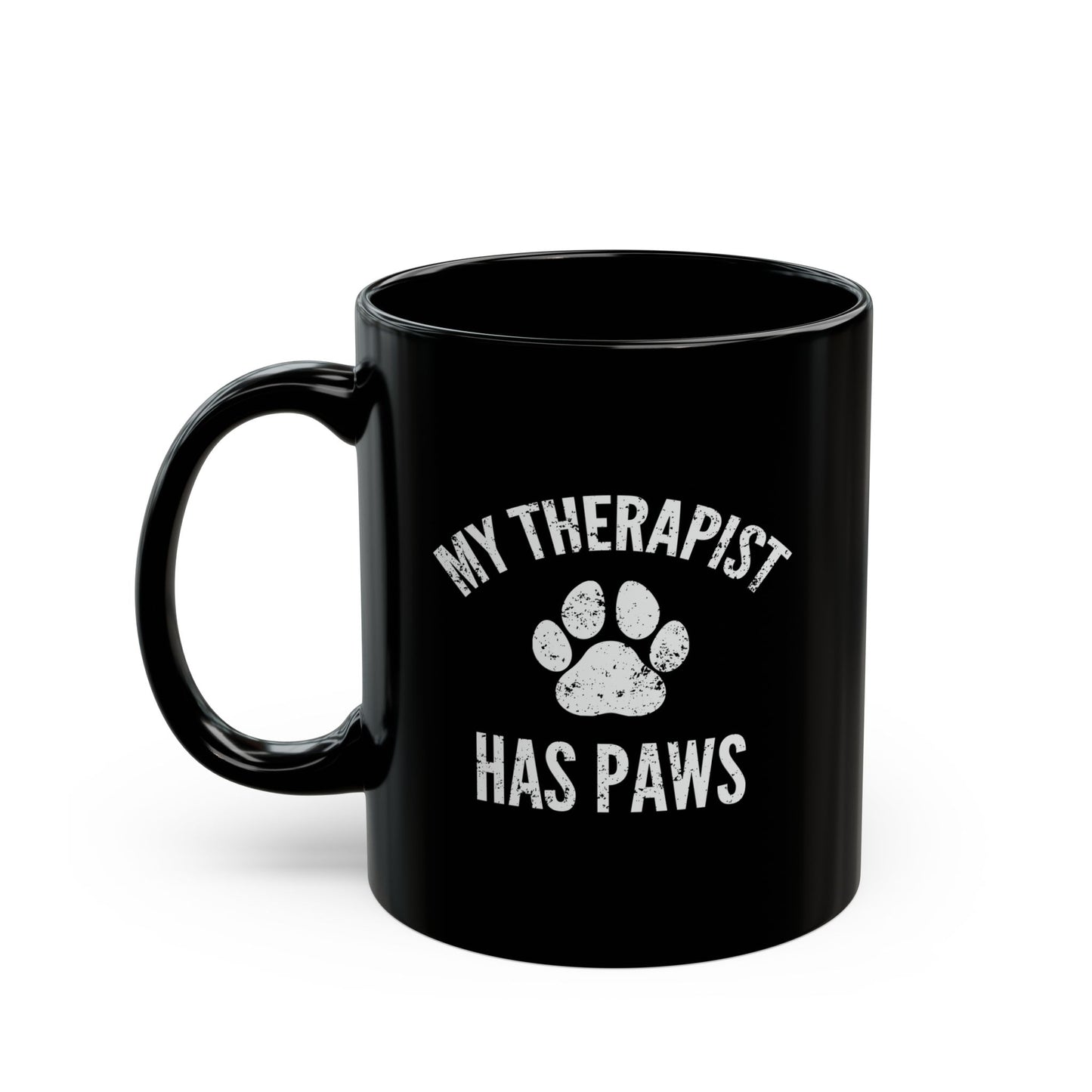 Funny Pet Lover's Mug | My Therapist Has Paws | Black Coffee Mug