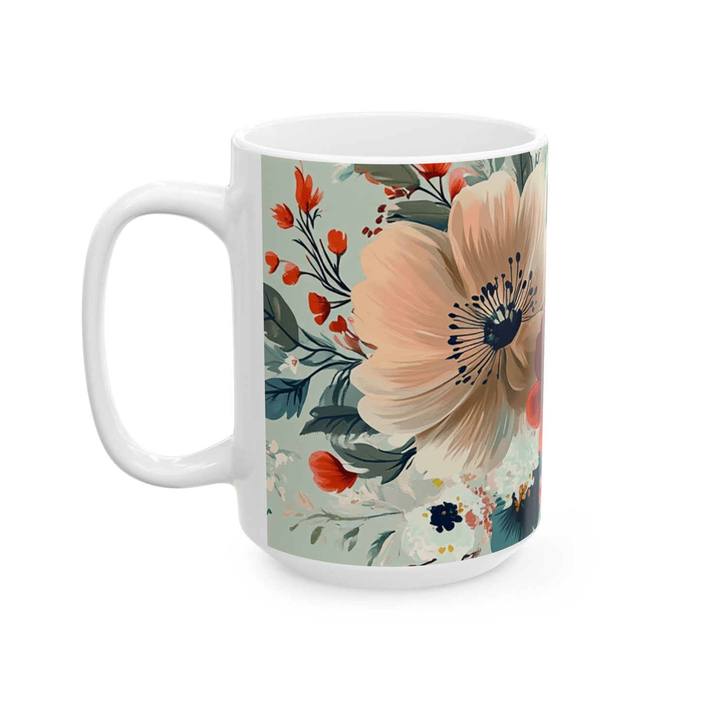 Floral Ceramic Mug - 11oz & 15oz Coffee Cup for Nature Lovers