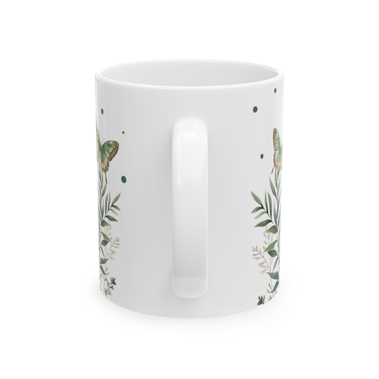 Botanical Green Butterfly Ceramic Mug - Nature-Inspired Drinkware for Tea & Coffee Lovers