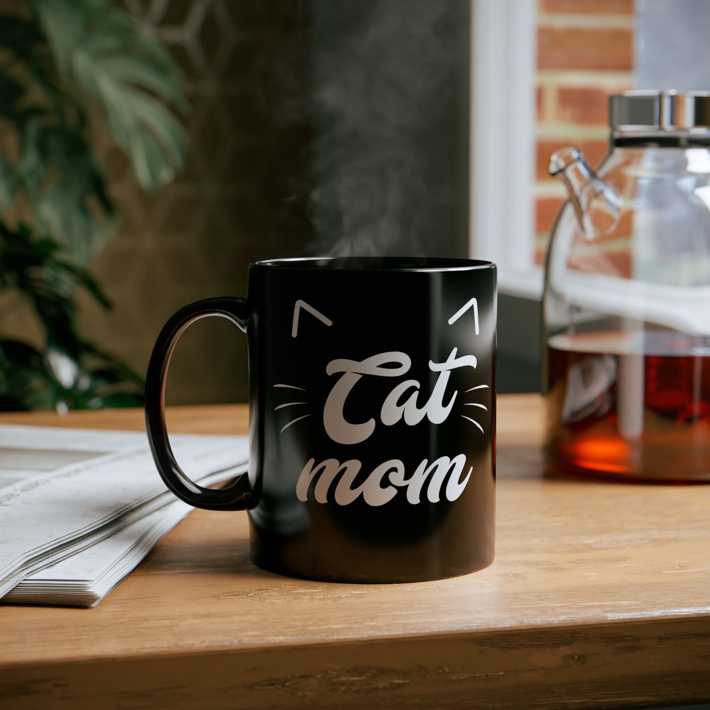 Cute Cat Mom Mug - Black Ceramic Coffee Cup