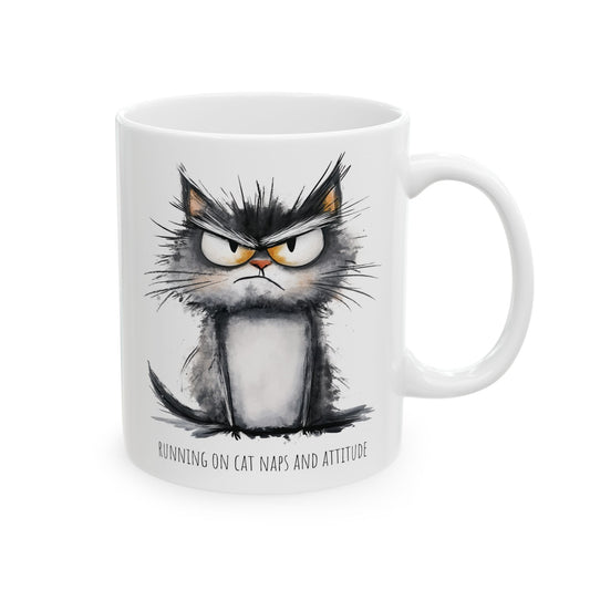 Ceramic Mug - Grumpy Cat Running on Cat Naps and Attitude (11oz, 15oz)