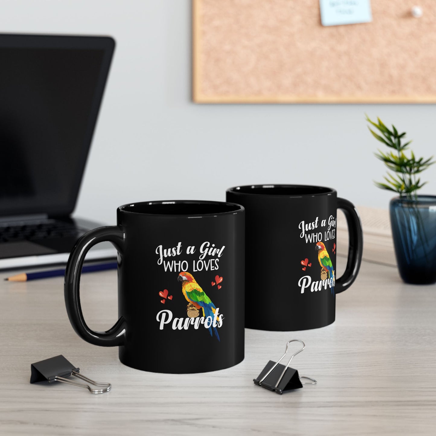 Just a Girl Who Loves Parrots Black Mug - Perfect Gift for Bird Lovers - 11oz & 15oz