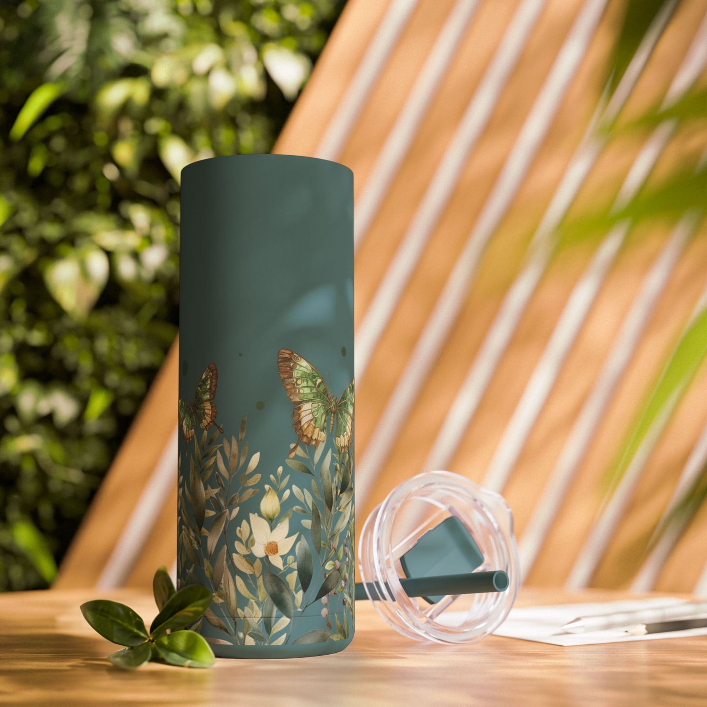 Butterfly Garden Skinny Matte Tumbler | 20oz Travel Mug for Nature Lovers