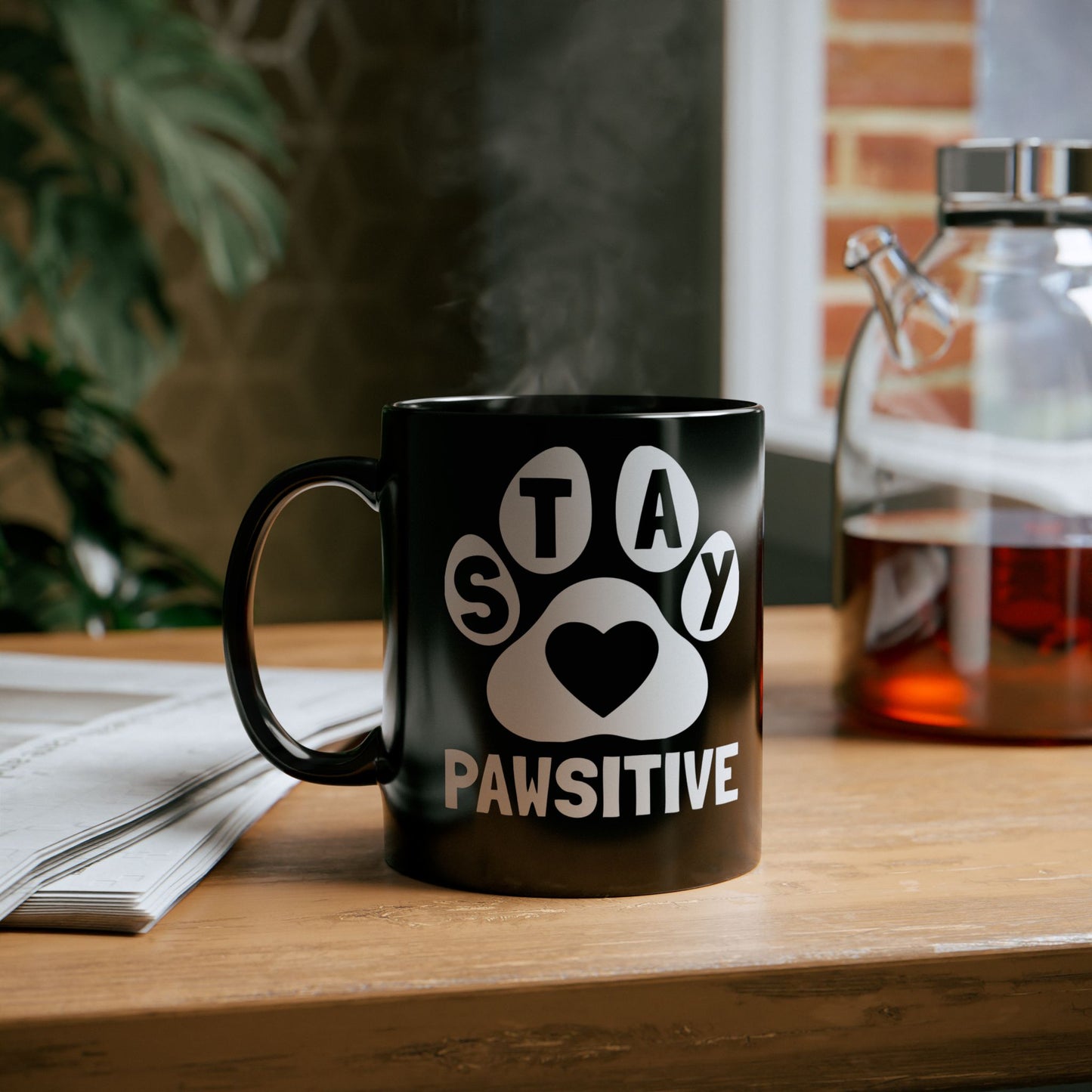 Stay Pawsitive Black Coffee Mug - 11oz & 15oz, Perfect Gift for Dog Lovers