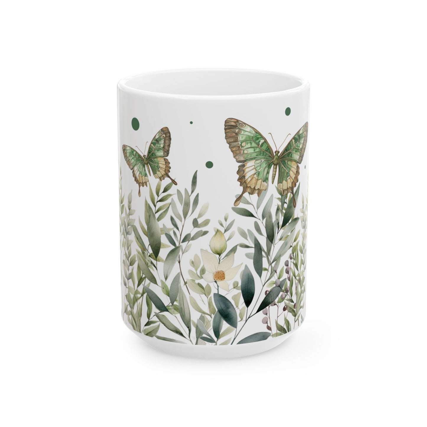 Botanical Green Butterfly Ceramic Mug - Nature-Inspired Drinkware for Tea & Coffee Lovers