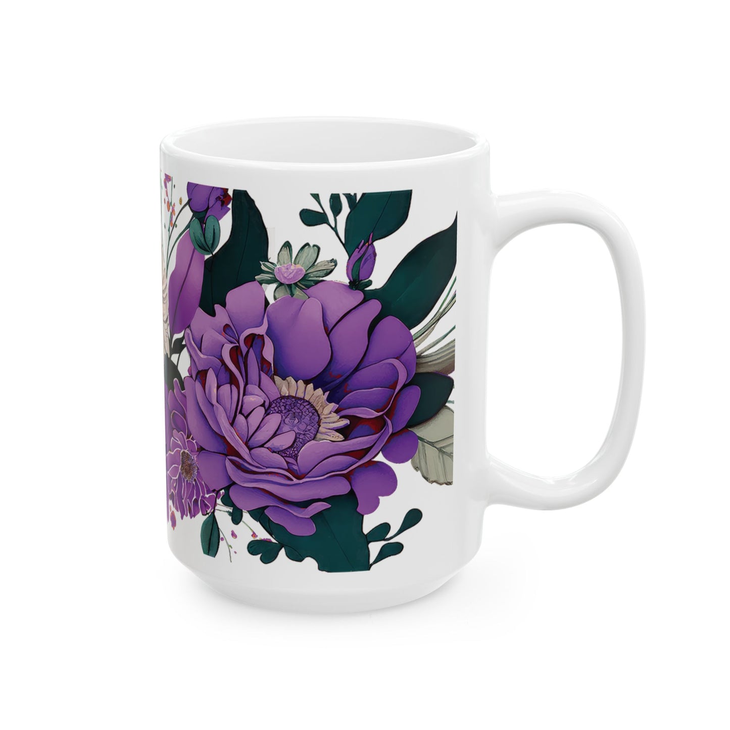 Floral Elegance Ceramic Mug - Purple Flower Design for All Occasions