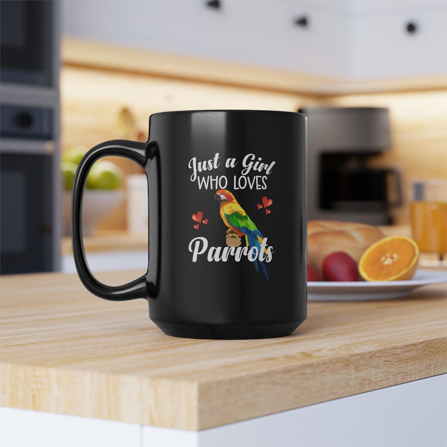 Just a Girl Who Loves Parrots Black Mug - Perfect Gift for Bird Lovers - 11oz & 15oz