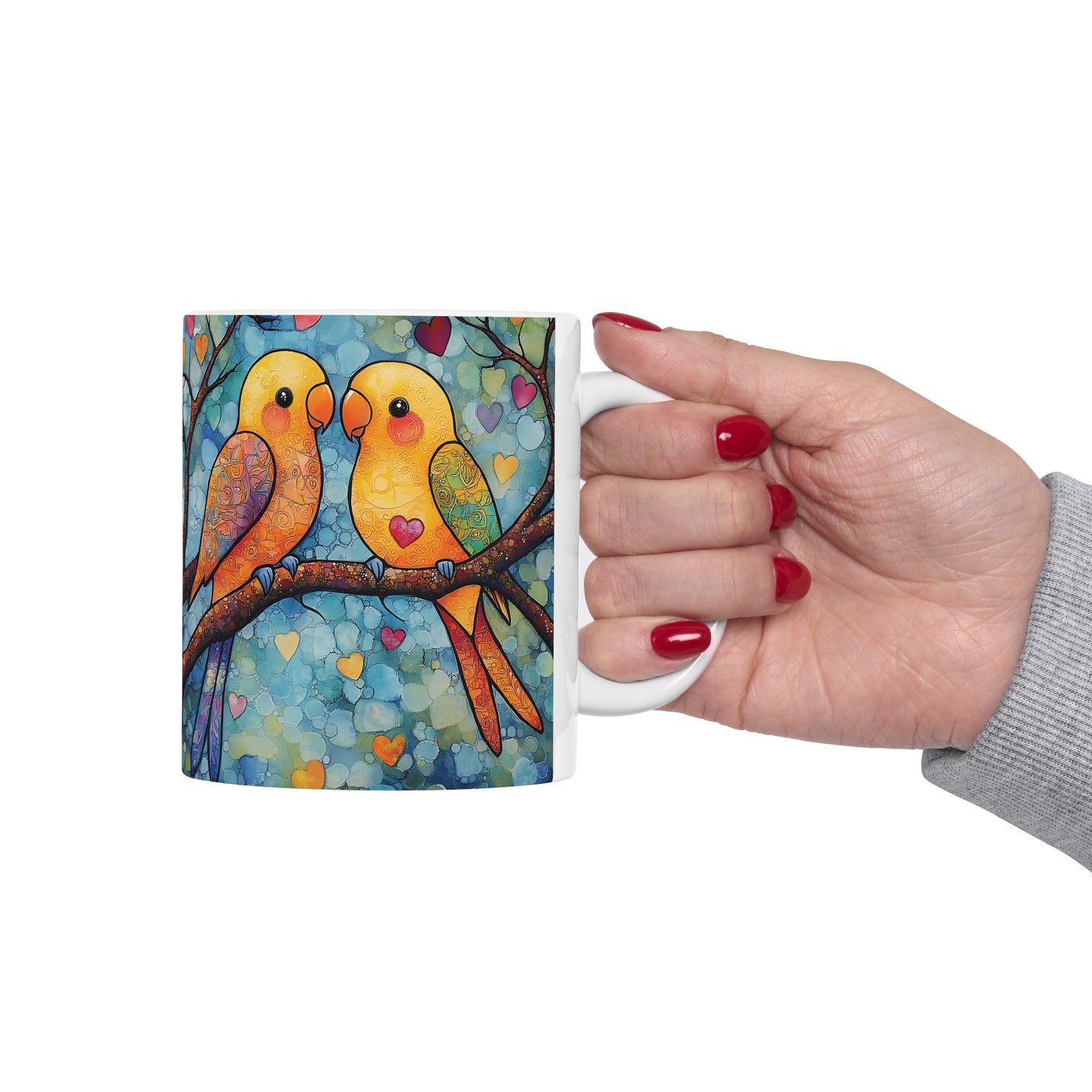 Parakeet Lovebirds Mug –  Ceramic Coffee Cup (11oz, 15oz) Bird Lover Gift