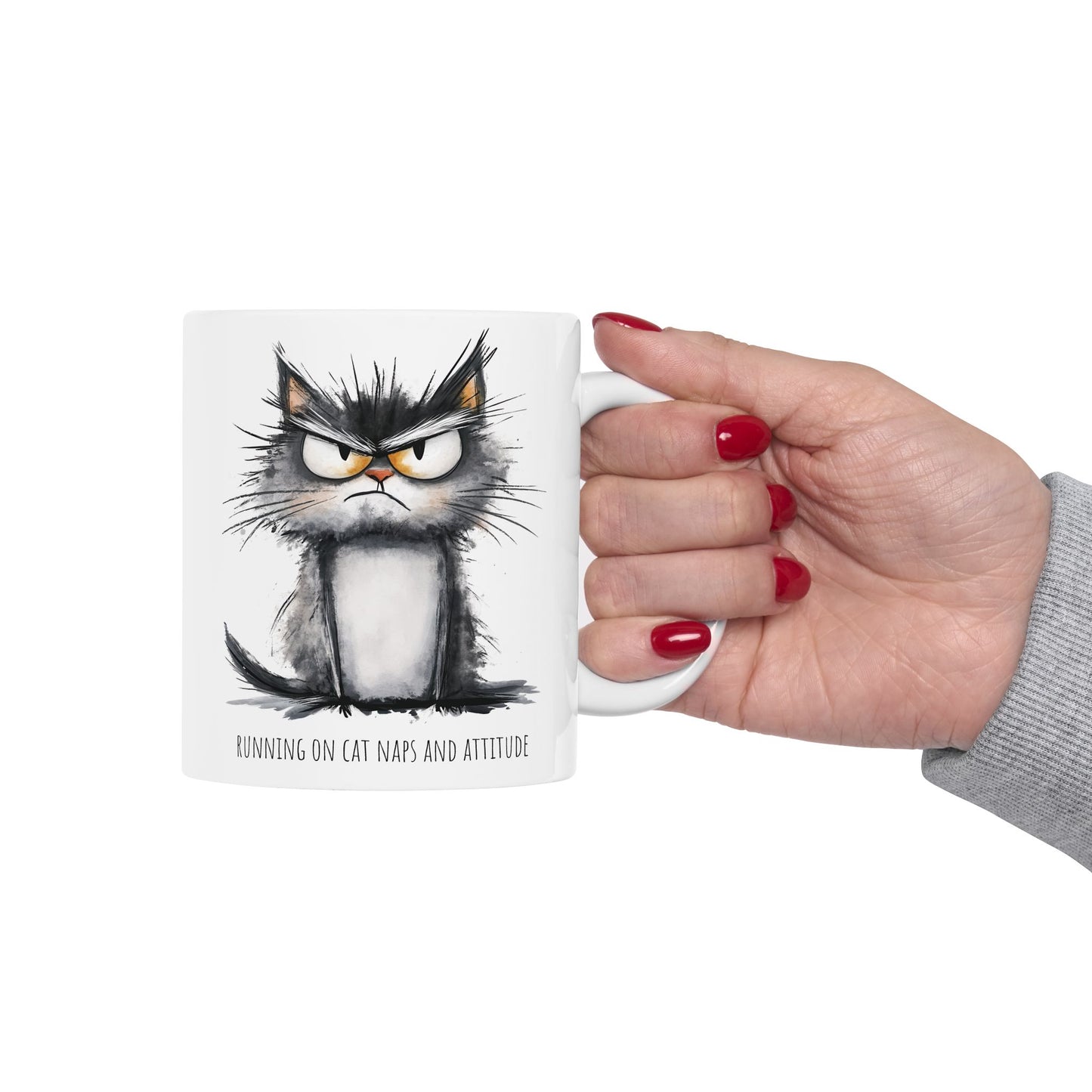 Ceramic Mug - Grumpy Cat Running on Cat Naps and Attitude (11oz, 15oz)