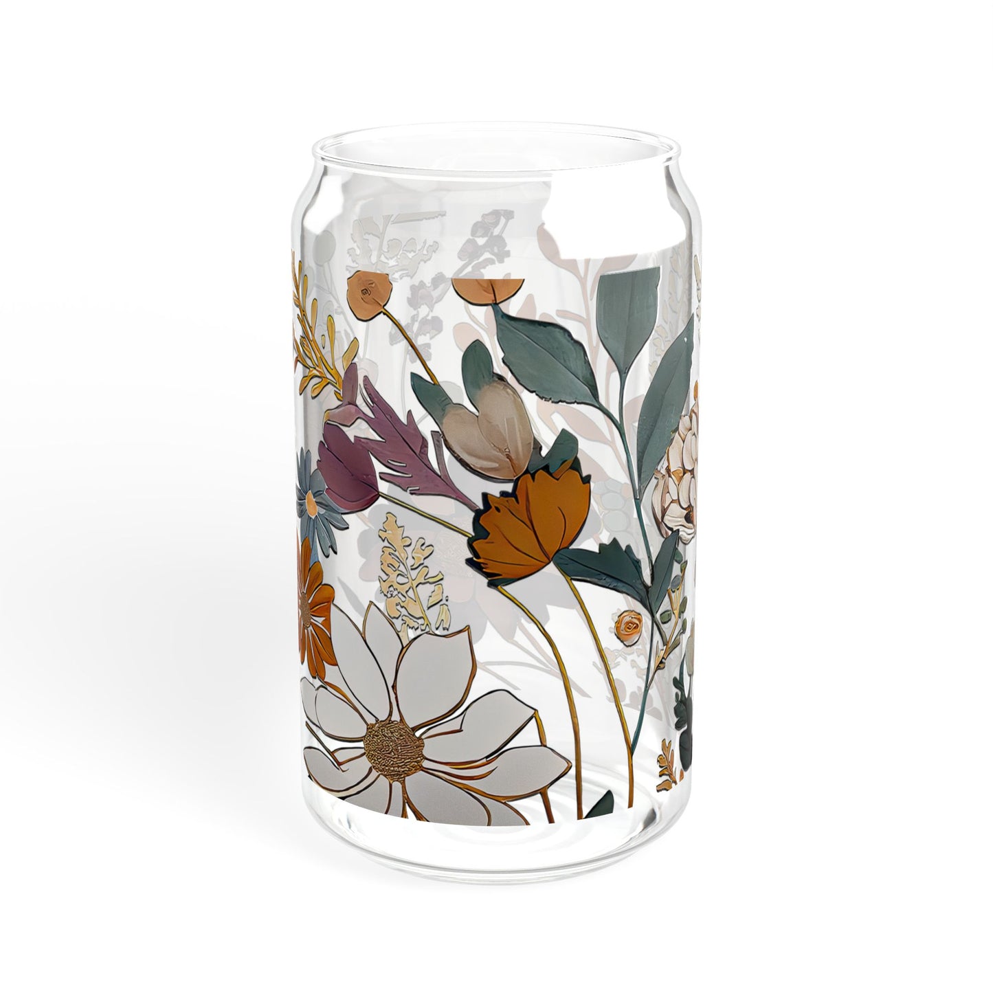 Floral Design Sipper Glass | 16oz Glass Cup with Straw | Eco-Friendly Drinkware