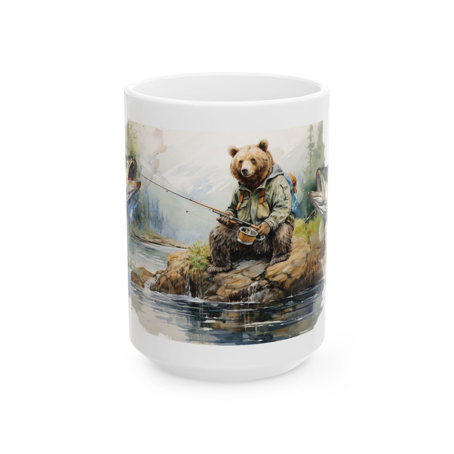 Bear Fishing Coffee Mug - Wildlife Nature Gift - Ceramic Tea Cup