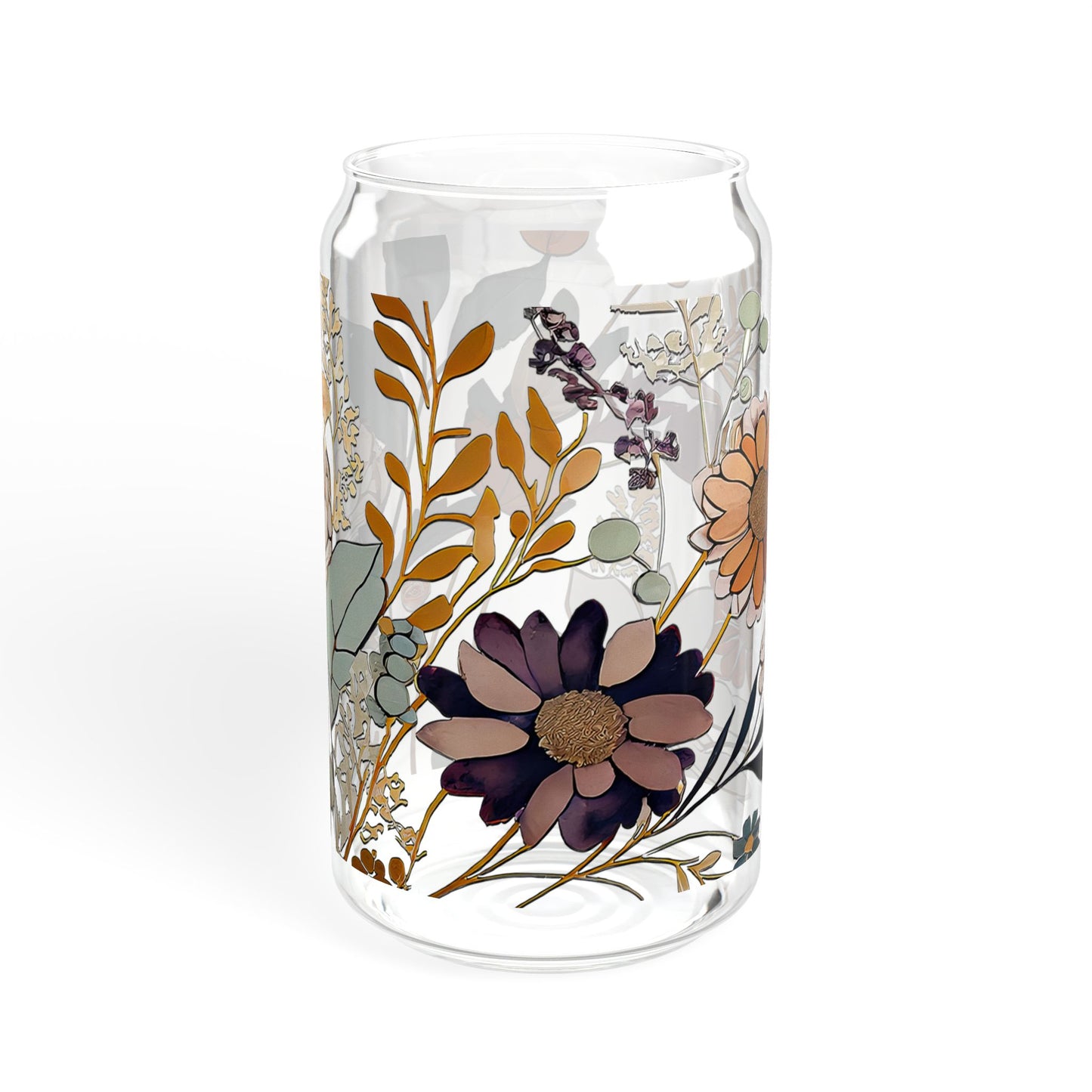 Floral Design Sipper Glass | 16oz Glass Cup with Straw | Eco-Friendly Drinkware