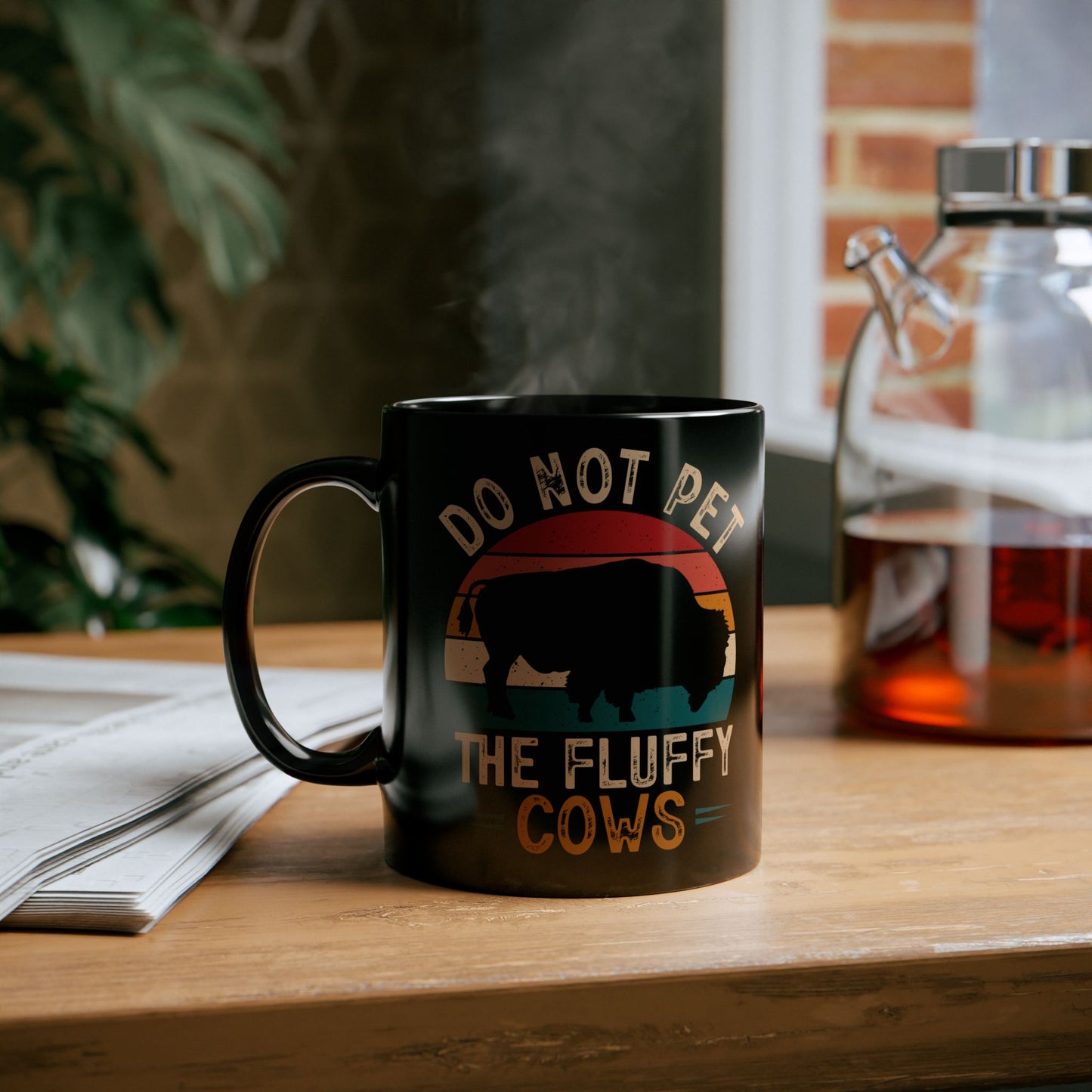 Do Not Pet The Fluffy Cows Black Mug – Fun Animal Lover Coffee Cup