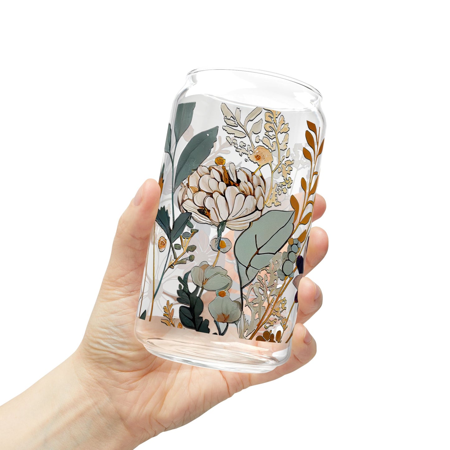 Floral Design Sipper Glass | 16oz Glass Cup with Straw | Eco-Friendly Drinkware