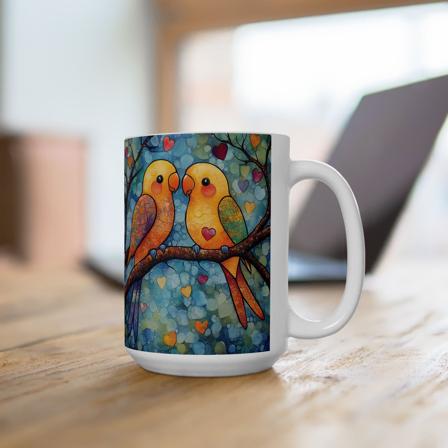 Parakeet Lovebirds Mug –  Ceramic Coffee Cup (11oz, 15oz) Bird Lover Gift