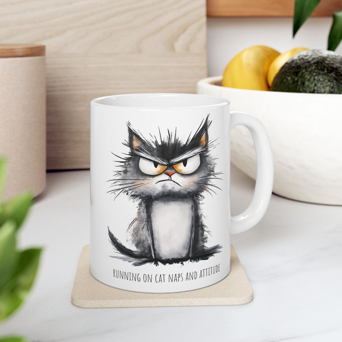 Ceramic Mug - Grumpy Cat Running on Cat Naps and Attitude (11oz, 15oz)