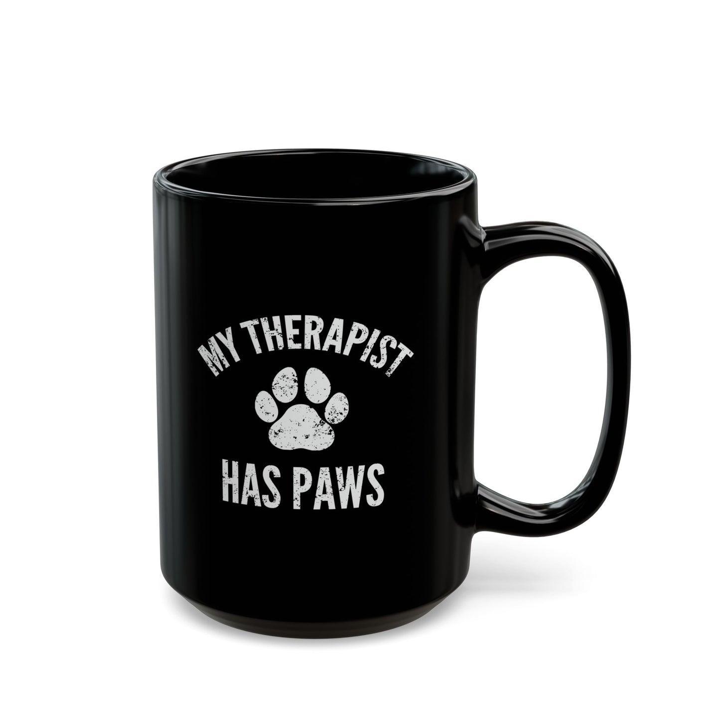 Funny Pet Lover's Mug | My Therapist Has Paws | Black Coffee Mug