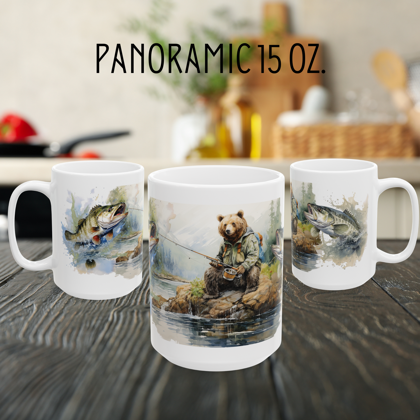 Bear Fishing Coffee Mug - Wildlife Nature Gift - Ceramic Tea Cup