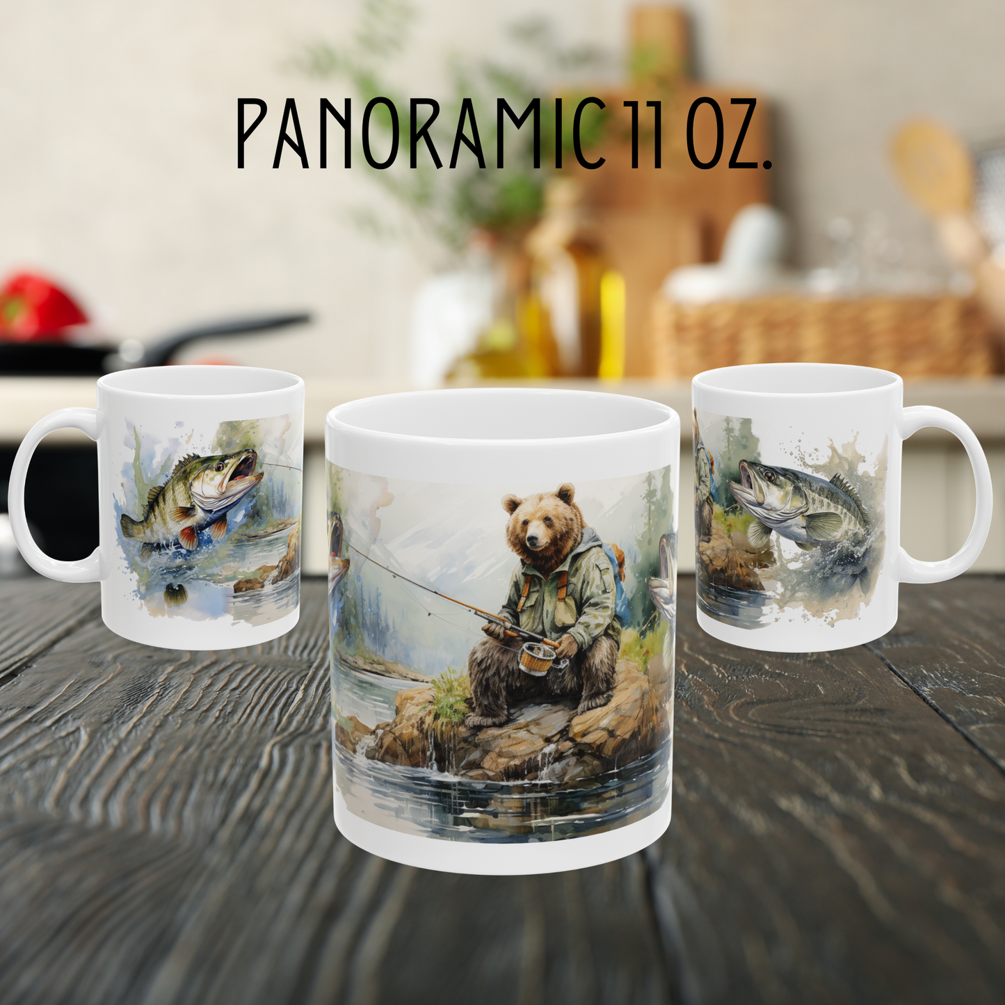 Bear Fishing Coffee Mug - Wildlife Nature Gift - Ceramic Tea Cup