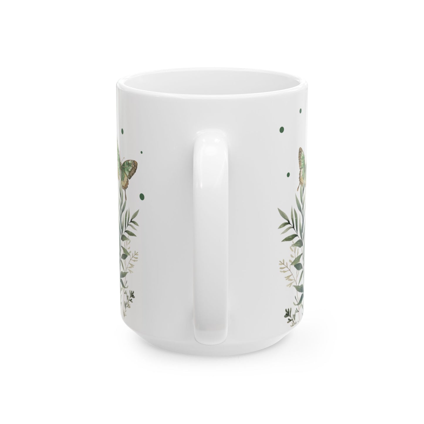 Botanical Green Butterfly Ceramic Mug - Nature-Inspired Drinkware for Tea & Coffee Lovers