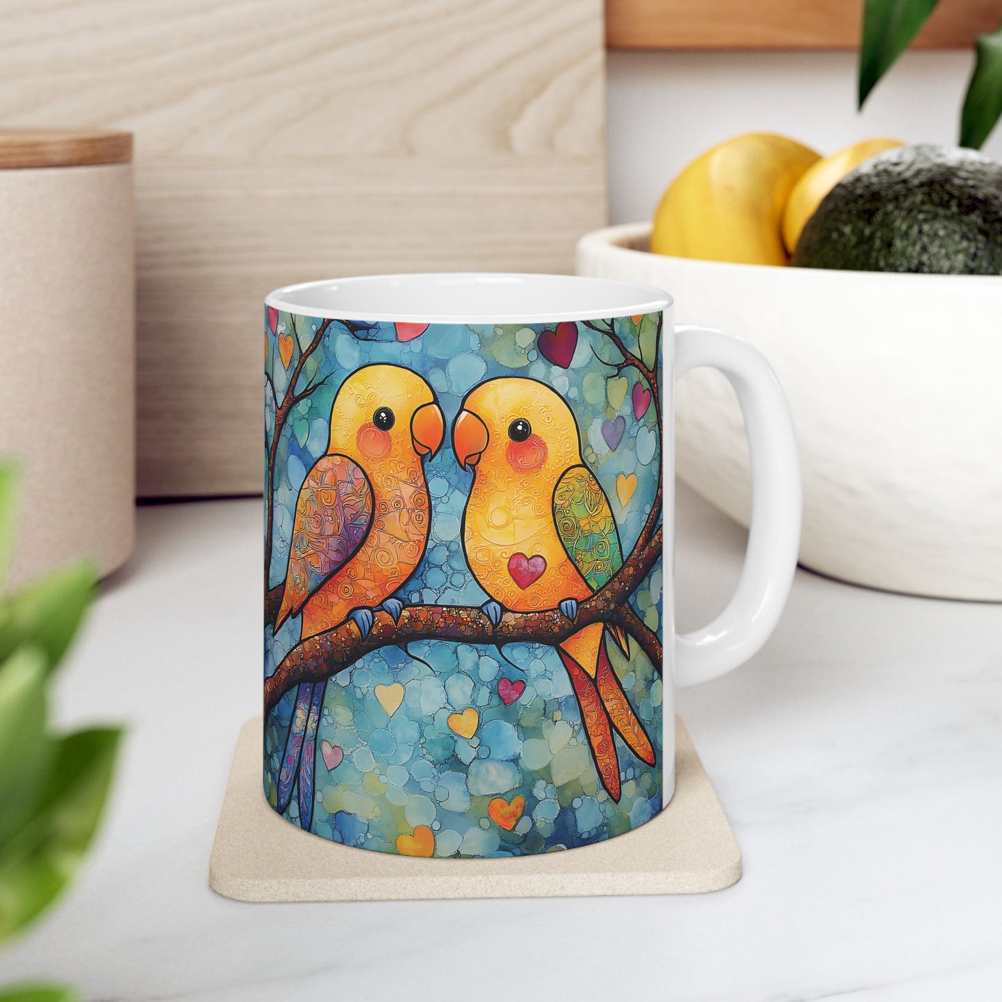 Parakeet Lovebirds Mug –  Ceramic Coffee Cup (11oz, 15oz) Bird Lover Gift