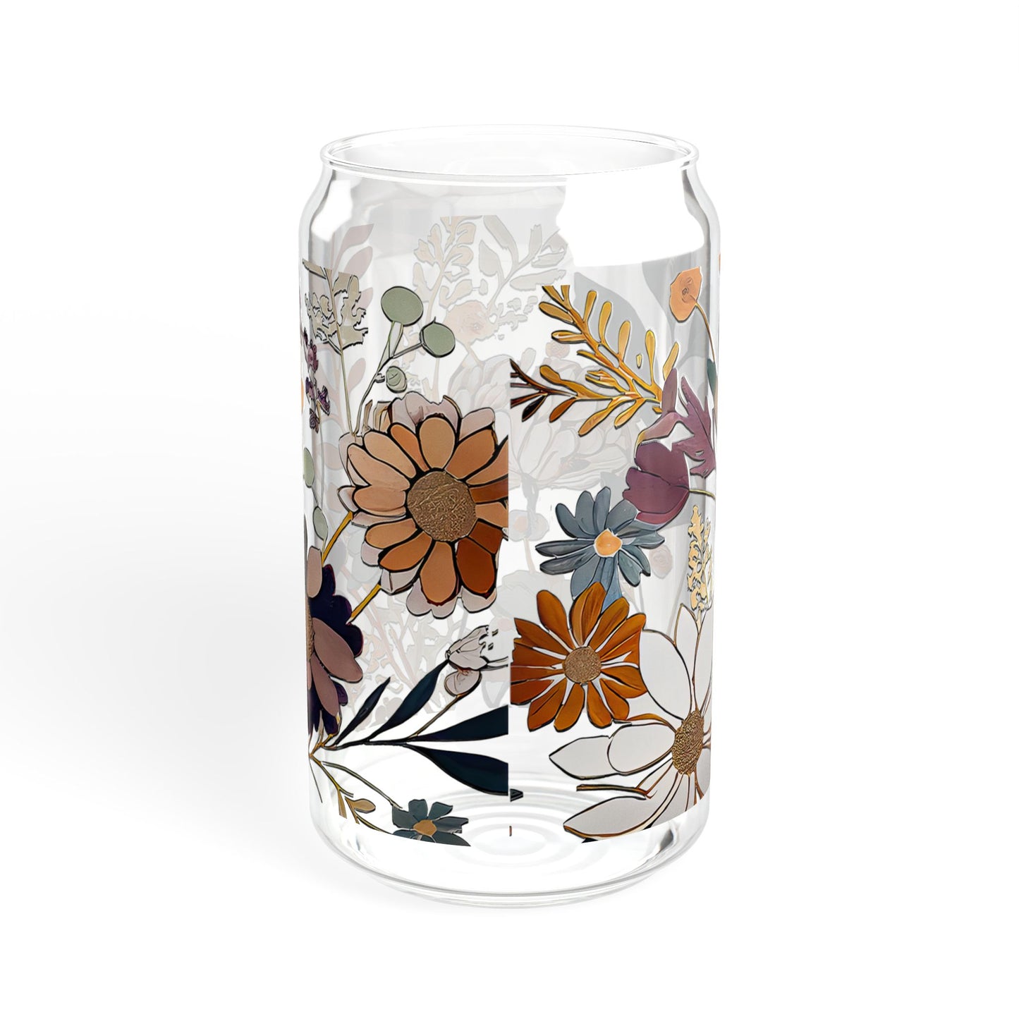 Floral Design Sipper Glass | 16oz Glass Cup with Straw | Eco-Friendly Drinkware