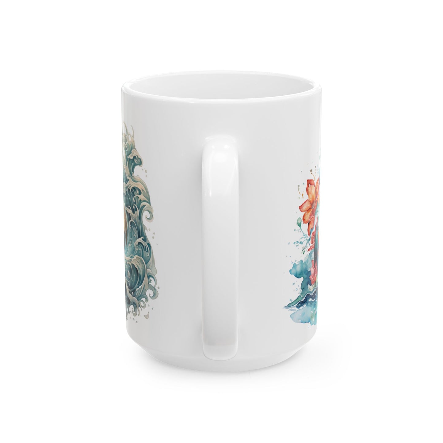 Nautical Anchor Ceramic Mug - Artistic Ocean Waves and Floral Design - Perfect for Sailors and Beach Lovers