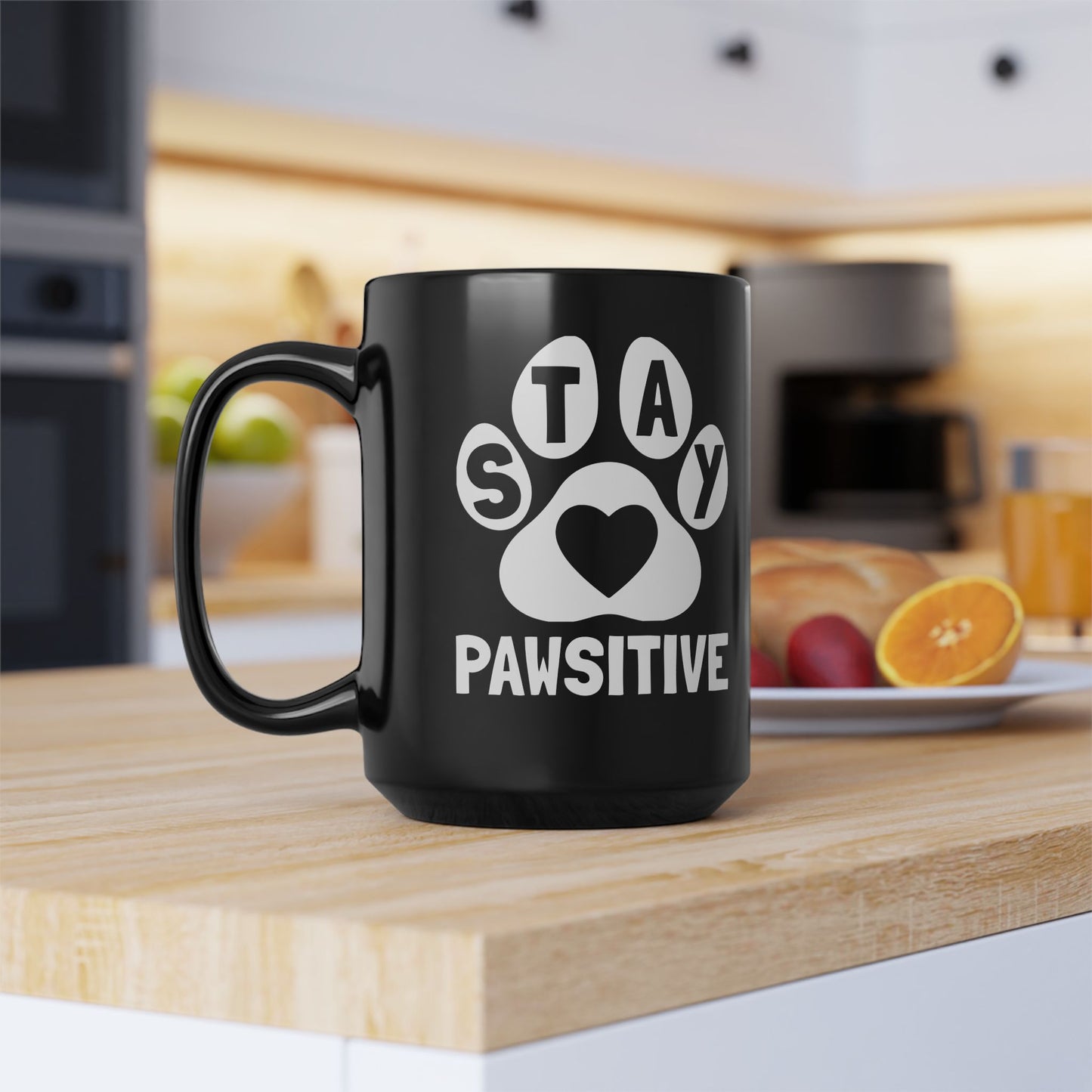 Stay Pawsitive Black Coffee Mug - 11oz & 15oz, Perfect Gift for Dog Lovers