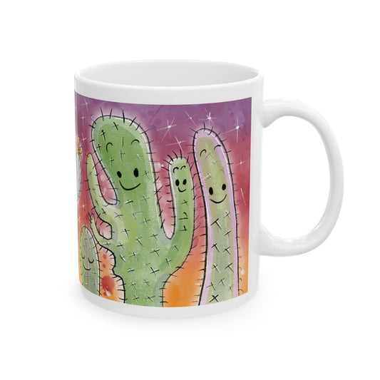 Silly Cactus Mug, 11oz Funny Plant Coffee Cup, Hand Drawn Succulent Tea Mug,