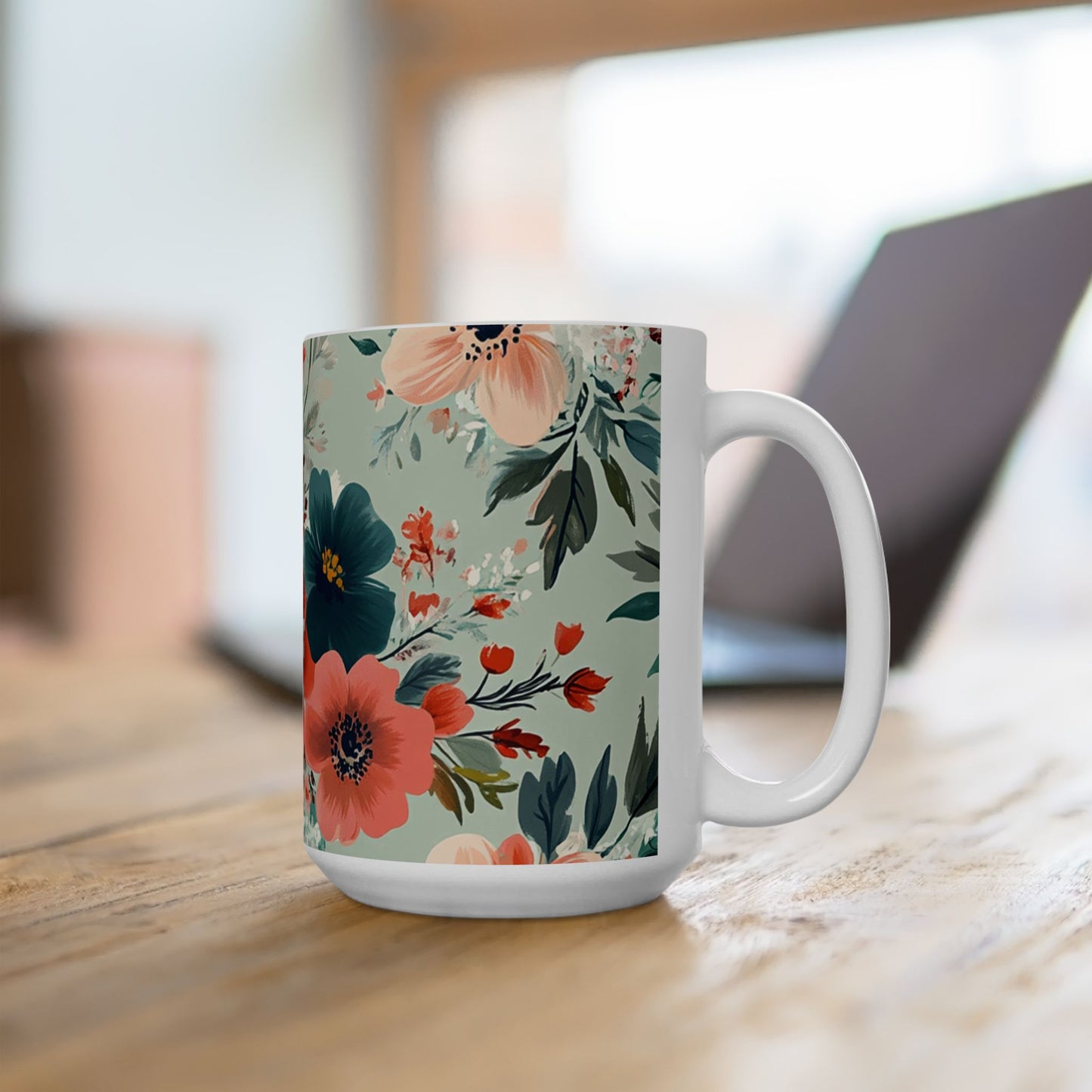 Floral Ceramic Mug - 11oz & 15oz Coffee Cup for Nature Lovers