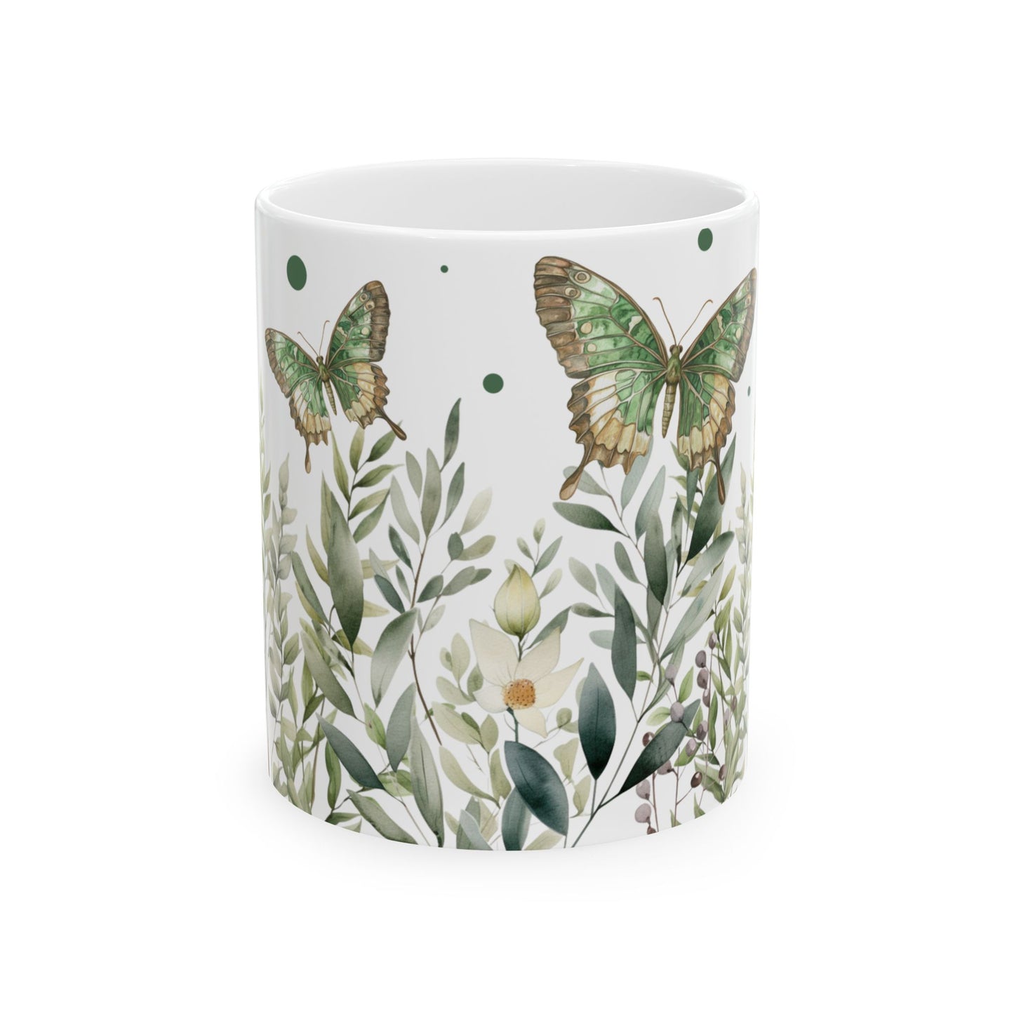 Botanical Green Butterfly Ceramic Mug - Nature-Inspired Drinkware for Tea & Coffee Lovers