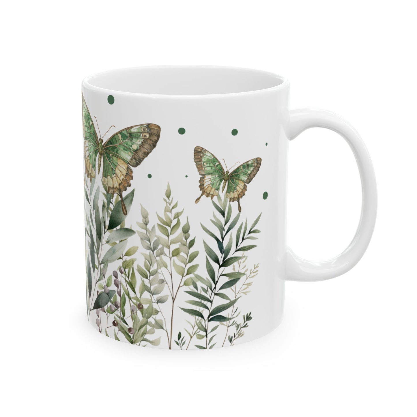 Botanical Green Butterfly Ceramic Mug - Nature-Inspired Drinkware for Tea & Coffee Lovers