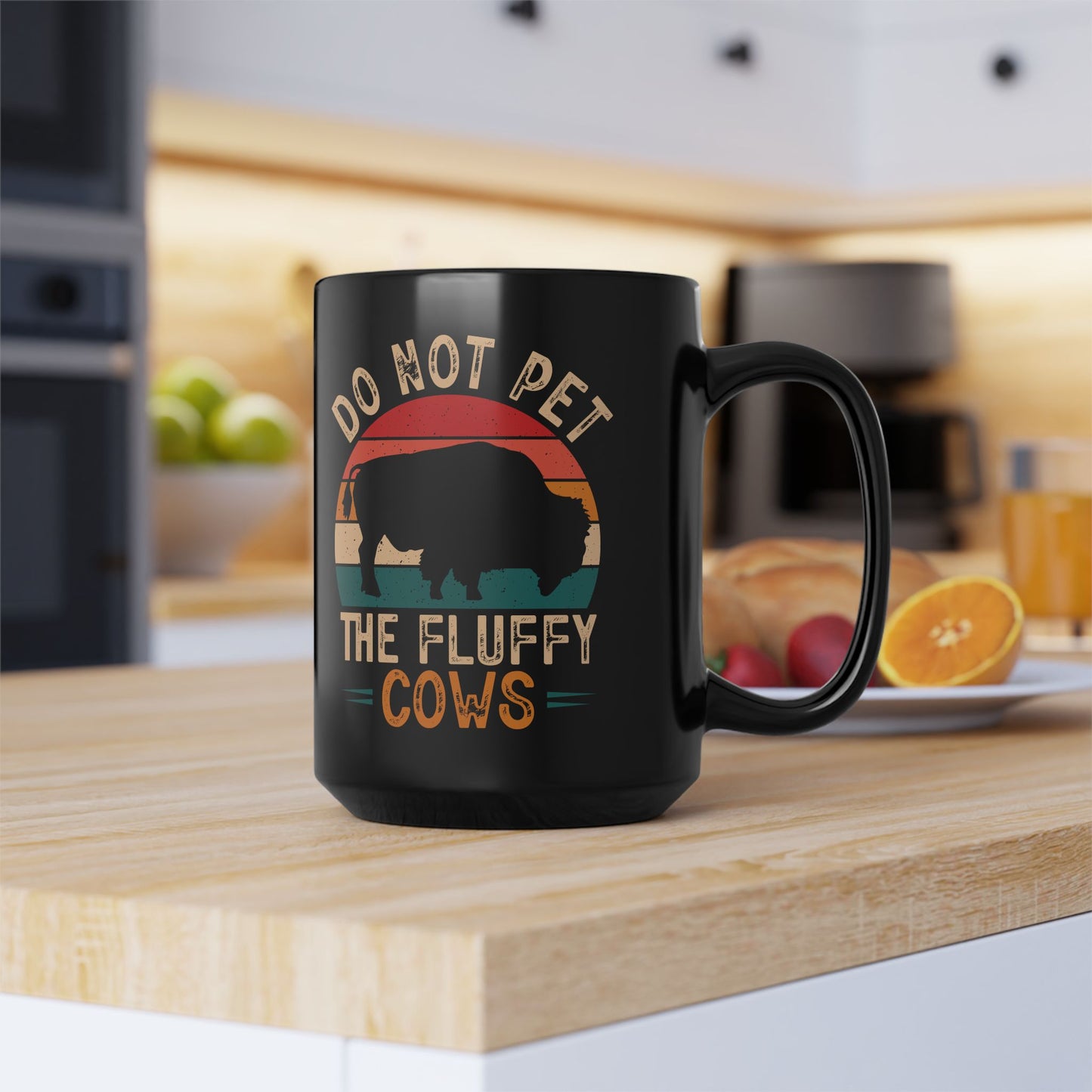 Do Not Pet The Fluffy Cows Black Mug – Fun Animal Lover Coffee Cup