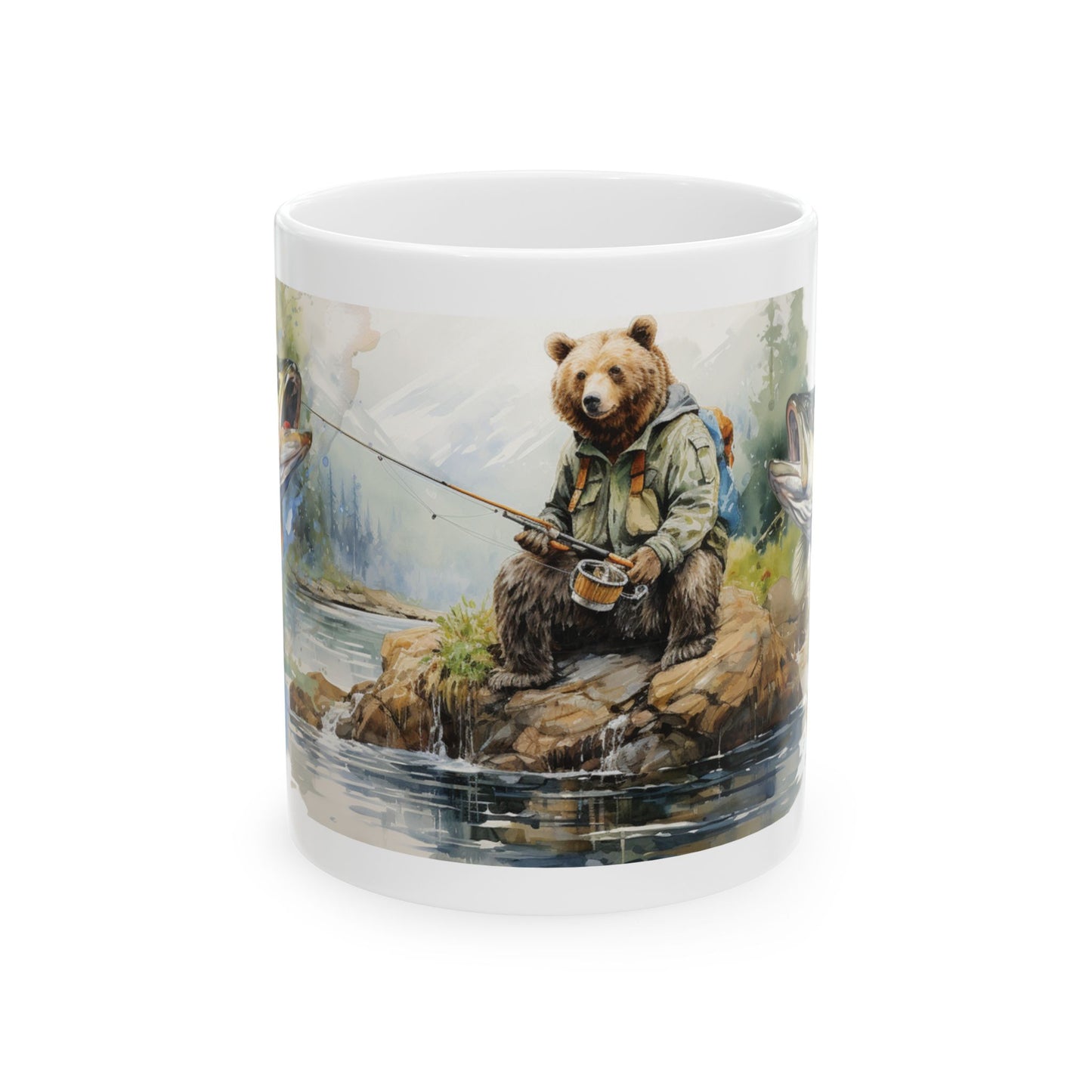 Bear Fishing Coffee Mug - Wildlife Nature Gift - Ceramic Tea Cup