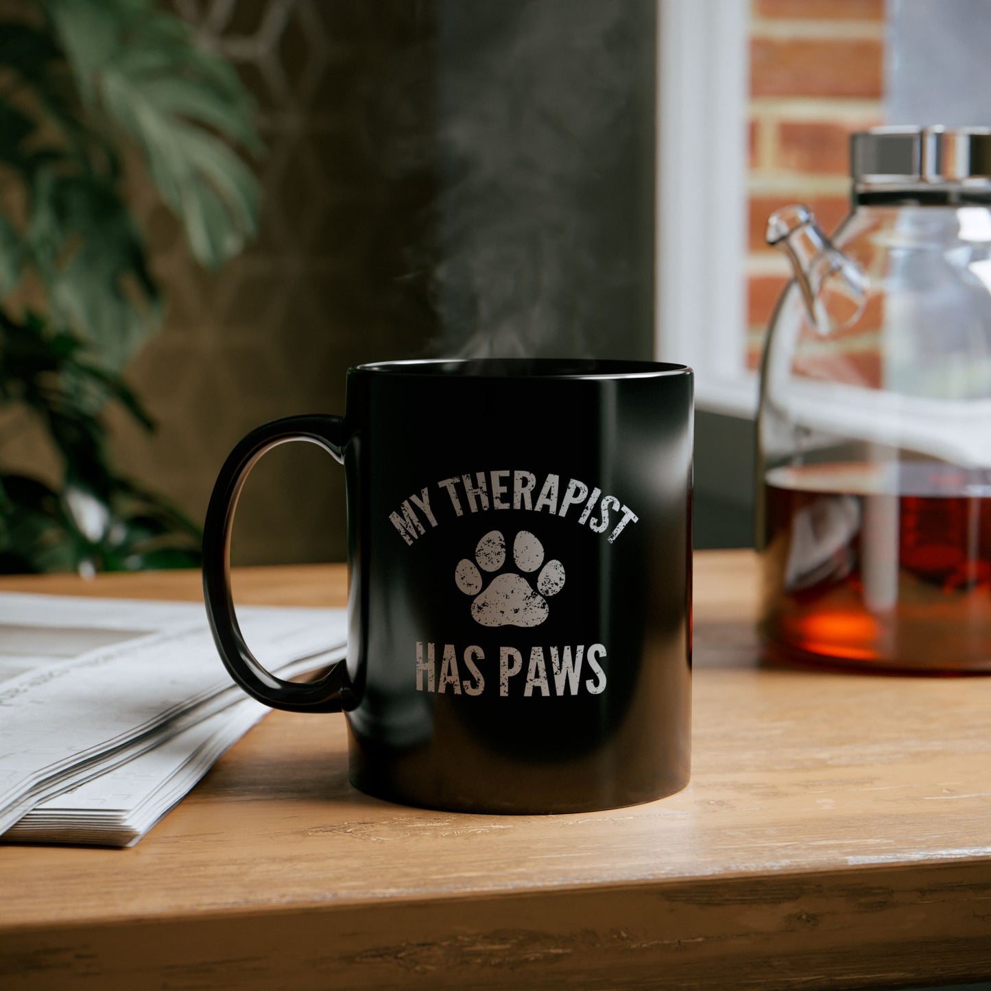 Funny Pet Lover's Mug | My Therapist Has Paws | Black Coffee Mug