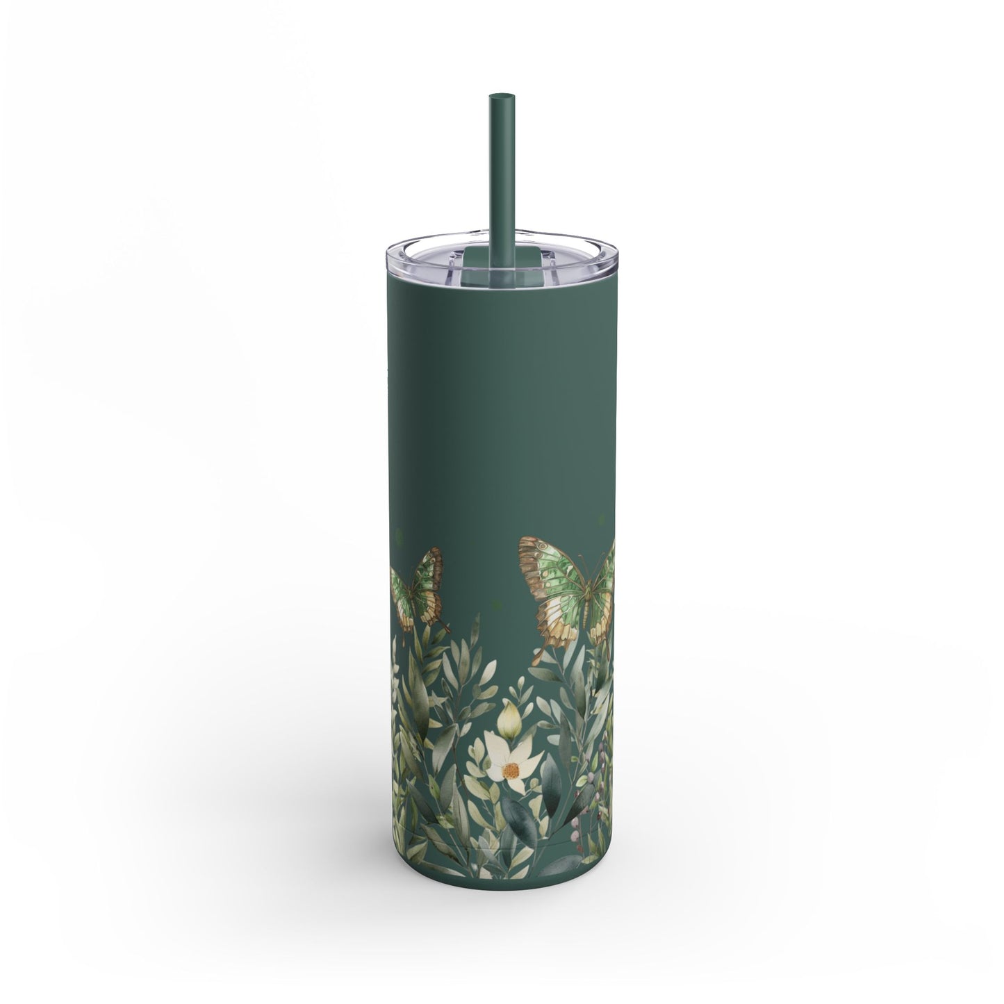 Butterfly Garden Skinny Matte Tumbler | 20oz Travel Mug for Nature Lovers