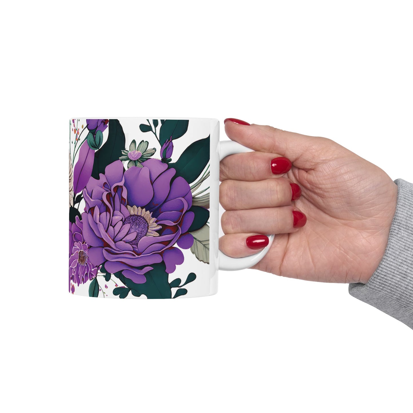 Floral Elegance Ceramic Mug - Purple Flower Design for All Occasions