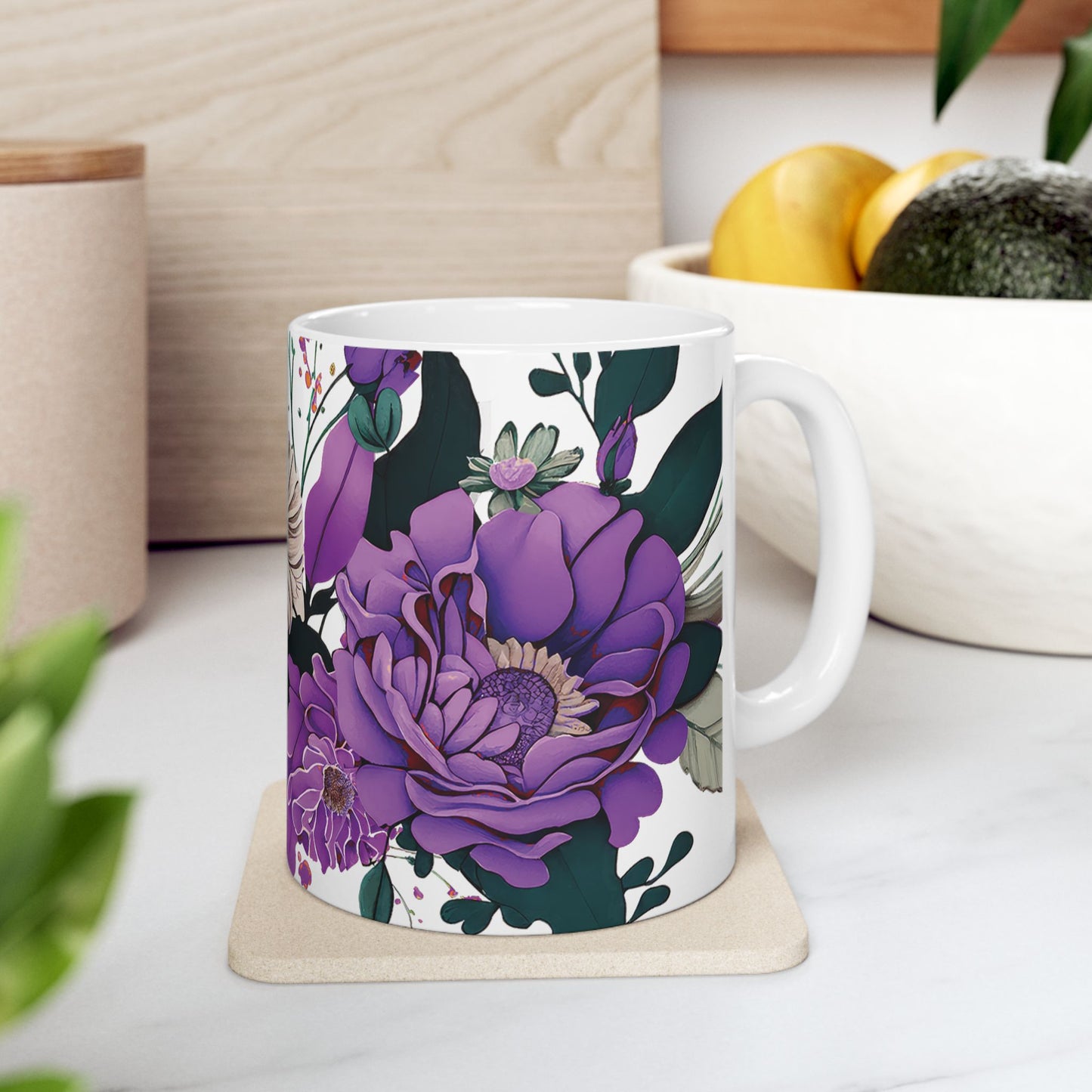 Floral Elegance Ceramic Mug - Purple Flower Design for All Occasions