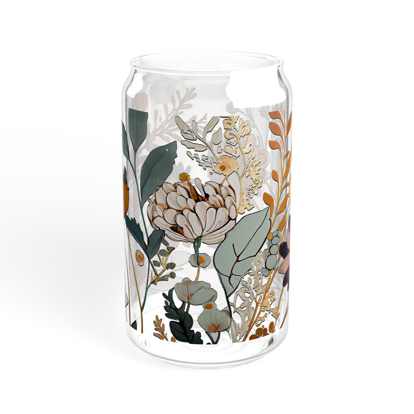 Floral Design Sipper Glass | 16oz Glass Cup with Straw | Eco-Friendly Drinkware