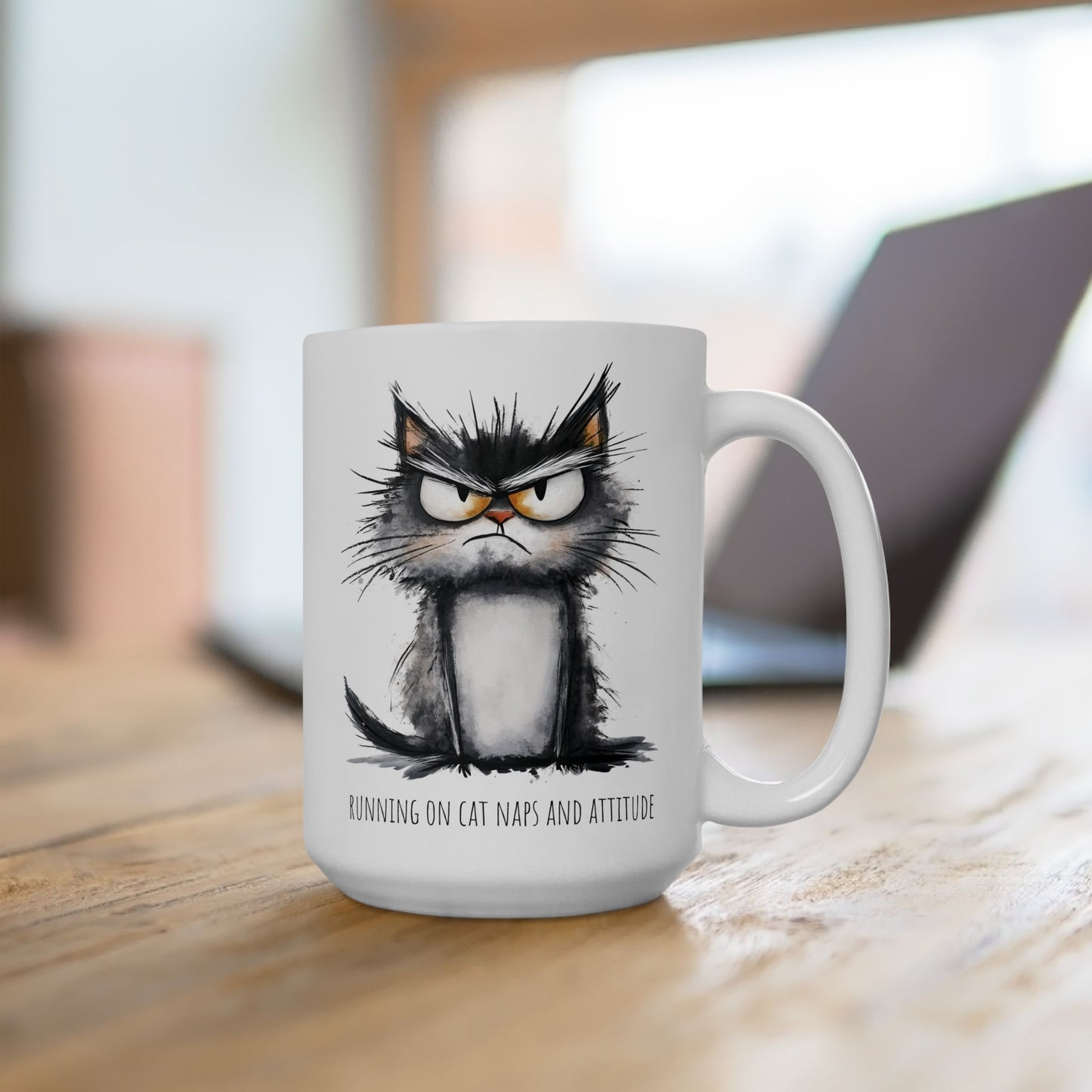 Ceramic Mug - Grumpy Cat Running on Cat Naps and Attitude (11oz, 15oz)